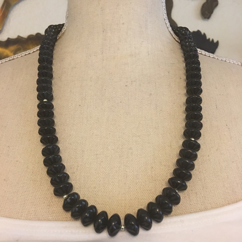 Vintage black textured disc bead necklace